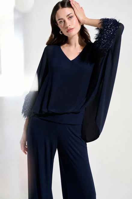 Chiffon Knit Poncho Top With Novelty Trim 787