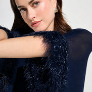 Chiffon Knit Poncho Top With Novelty Trim 787