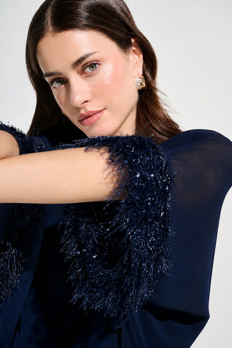 Chiffon Knit Poncho Top With Novelty Trim 787