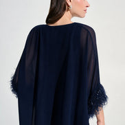 Chiffon Knit Poncho Top With Novelty Trim 787