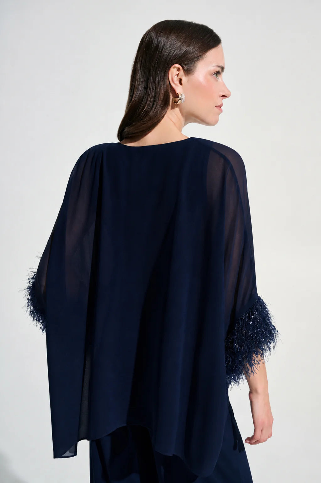 Chiffon Knit Poncho Top With Novelty Trim 787