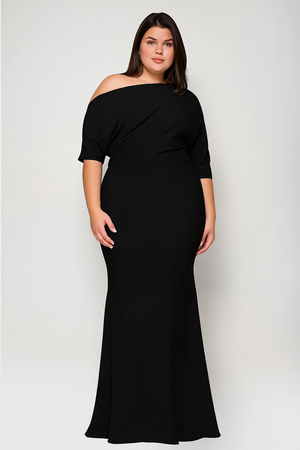 Long side shoulder neckline crepe dress