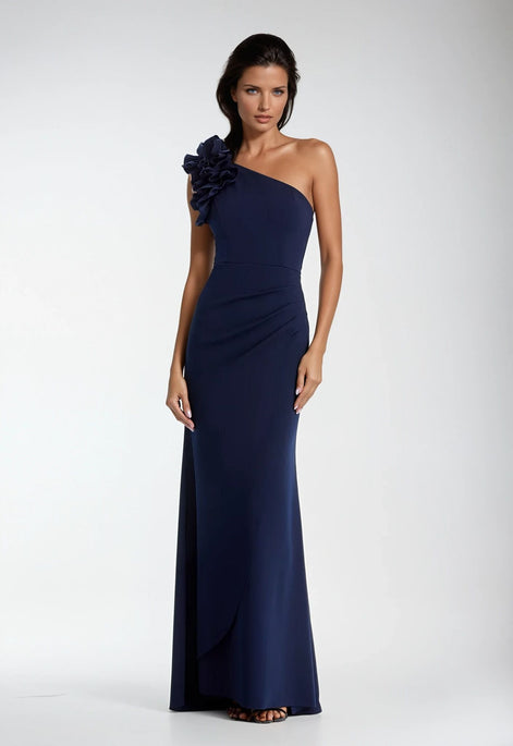 One Shoulder Long Stretch Crepe Gown