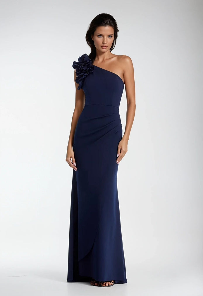 One Shoulder Long Stretch Crepe Gown
