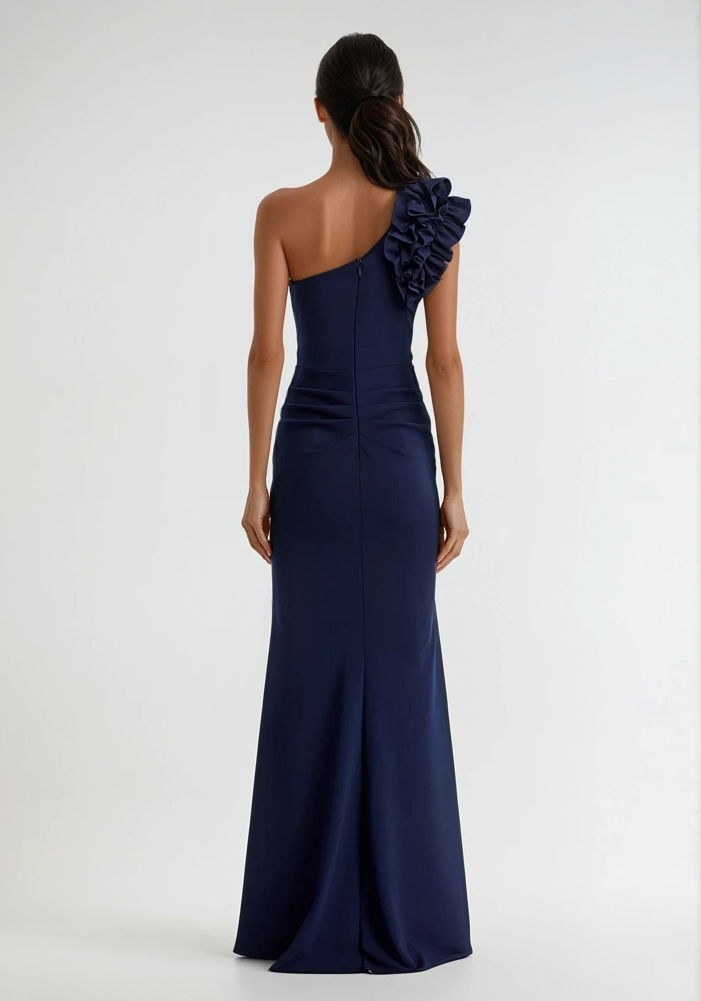 One Shoulder Long Stretch Crepe Gown