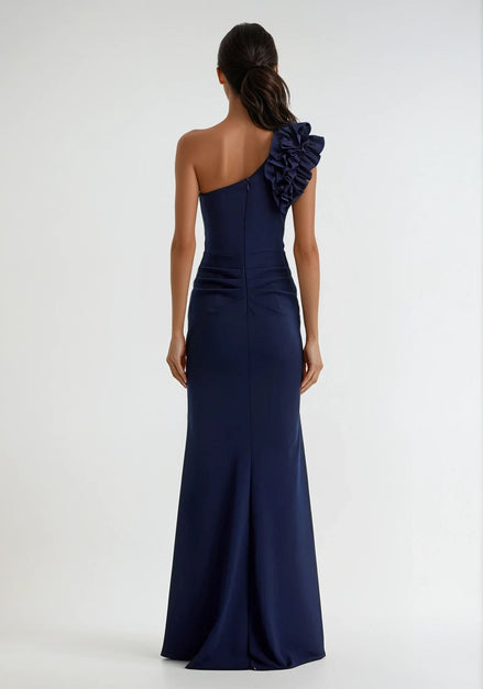 One Shoulder Long Stretch Crepe Gown