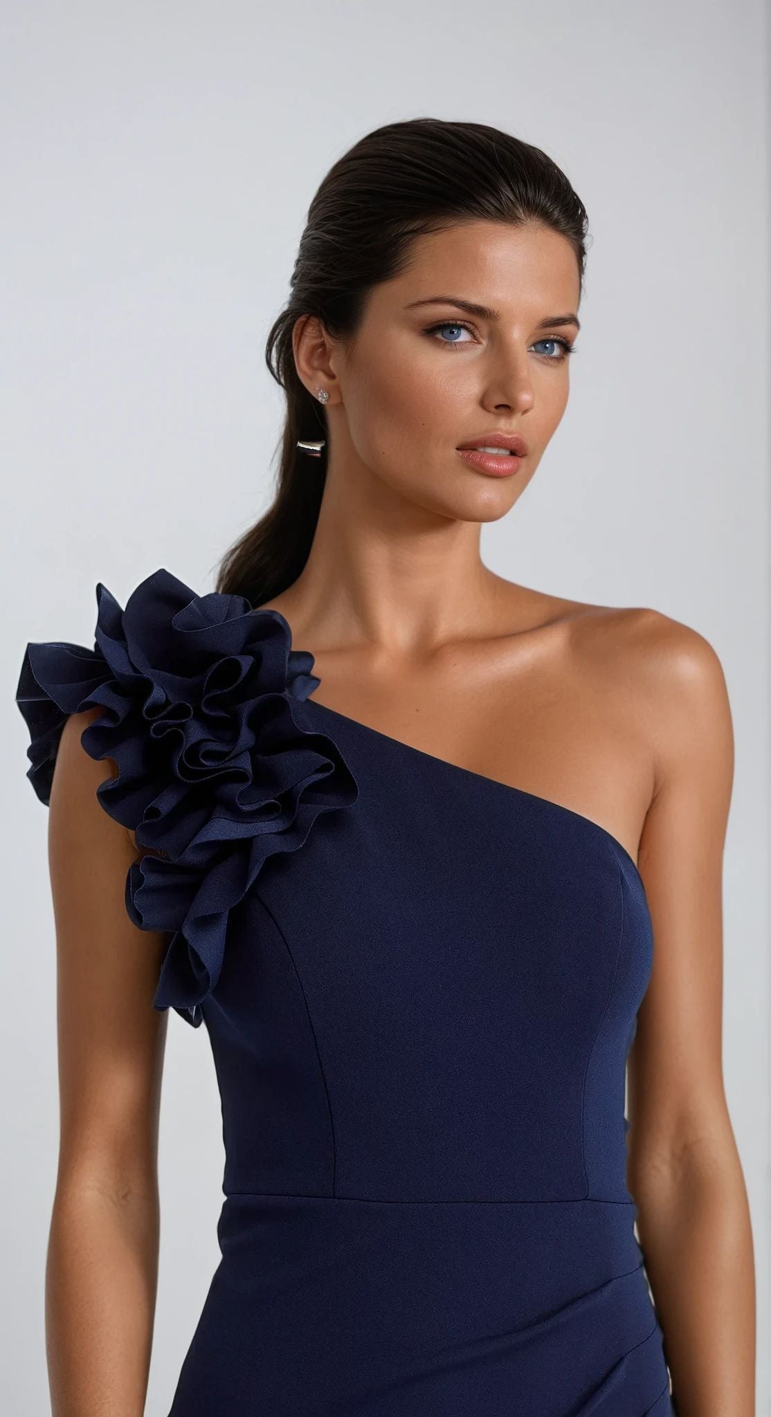 One Shoulder Long Stretch Crepe Gown 670