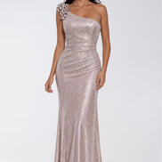 One Shoulder Long Gown with Ruffle Detail 741
