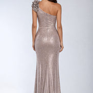 One Shoulder Long Gown with Ruffle Detail 741