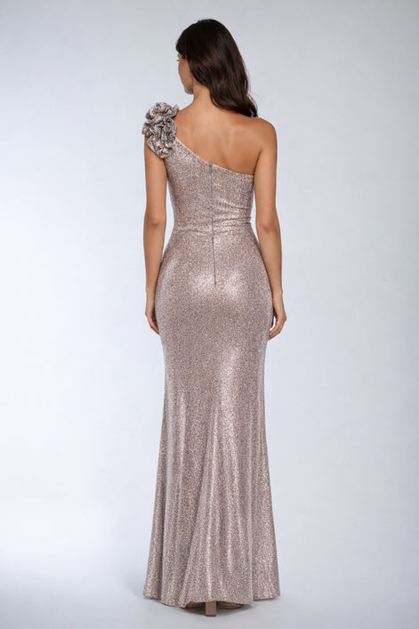 One Shoulder Long Gown with Ruffle Detail 741