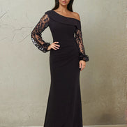 Long Sleeved Gown with Off Shoulder Neckline 809