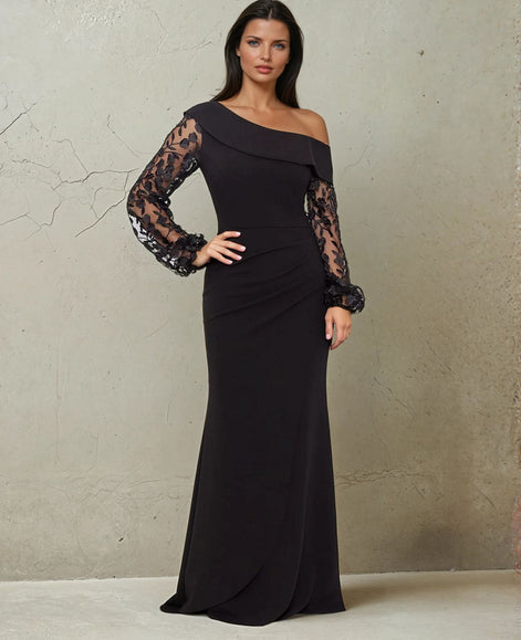 Long Sleeved Gown with Off Shoulder Neckline 809