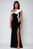 Long One Shoulder Black Crepe Dress 774