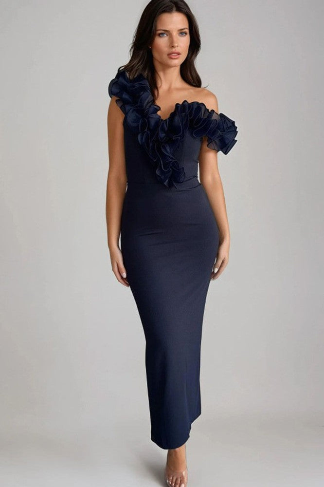 Ruffle Neckline Maxi Dress