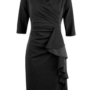 Black Crepe Dress with Skirt Ruffle 1509