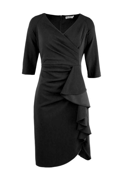 Black Crepe Dress with Skirt Ruffle