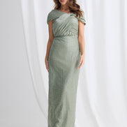 Embellished Long Dress with Cross Over Neckline and Caped Sleeve 832