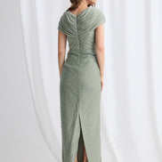 Embellished Long Dress with Cross Over Neckline and Caped Sleeve 832
