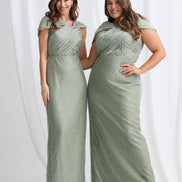 Embellished Long Dress with Cross Over Neckline and Caped Sleeve 832