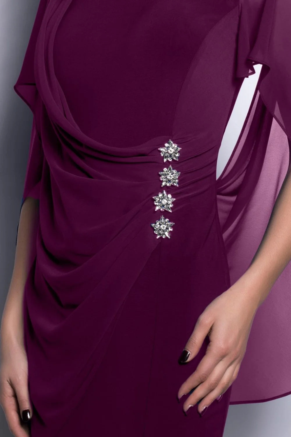 Chiffon Drape Dress with Diamante Button Details 1532