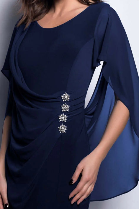 Chiffon Drape Dress with Diamante Button Details