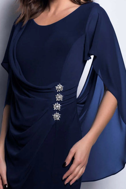 Chiffon Drape Dress with Diamante Button Details