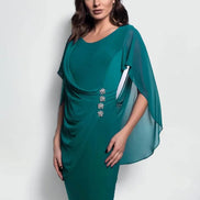 Chiffon Drape Dress with Diamante Button Details 1532
