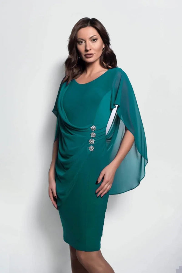 Chiffon Drape Dress with Diamante Button Details 1532