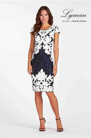 Special Occasion Navy & White Brocade Dress 1544