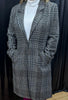 Knee Length Plaid Coat with Deep V-Neck and Pockets