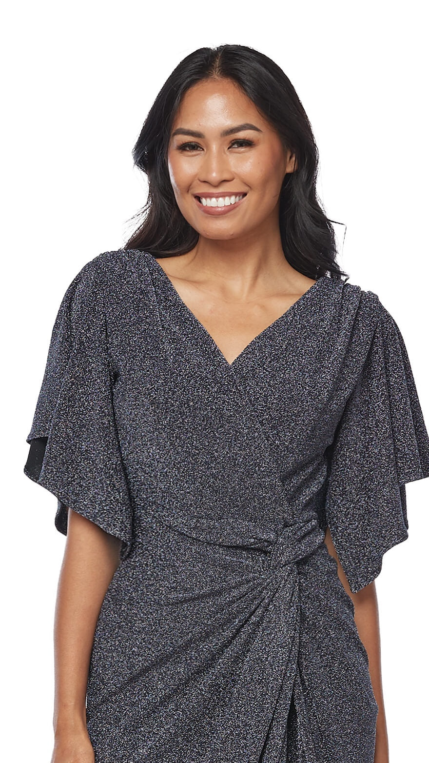 Lurex Shimmer Dress with Flutter Sleeves