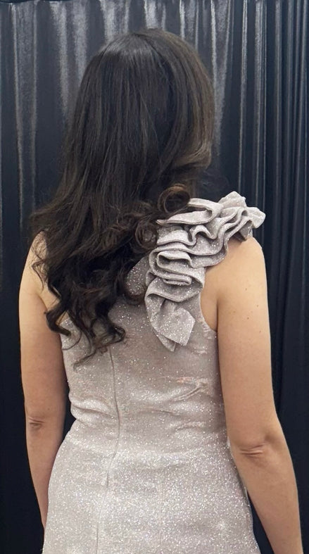One Shoulder Long Gown with Ruffle Detail