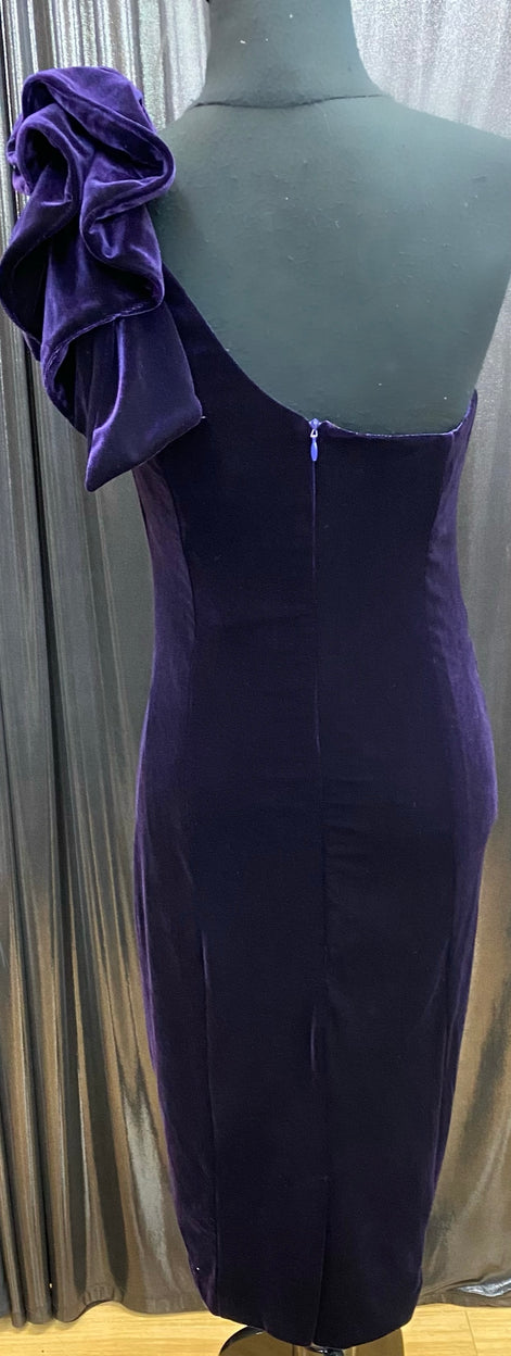 One Shoulder Velvet Dress with Ruffle Bow Detail