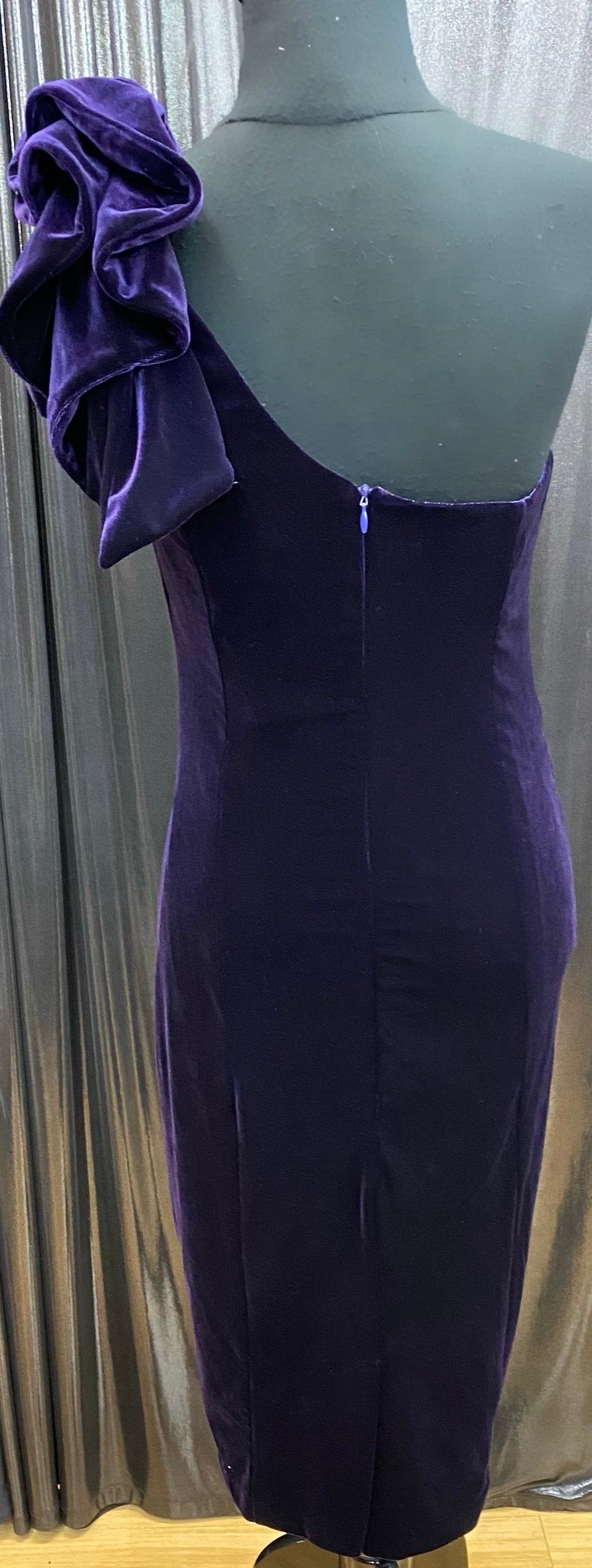 One Shoulder Velvet Dress with Ruffle Bow Detail