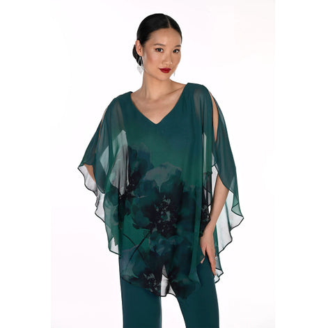 Chiffon Overlay Top With Floral Print 866