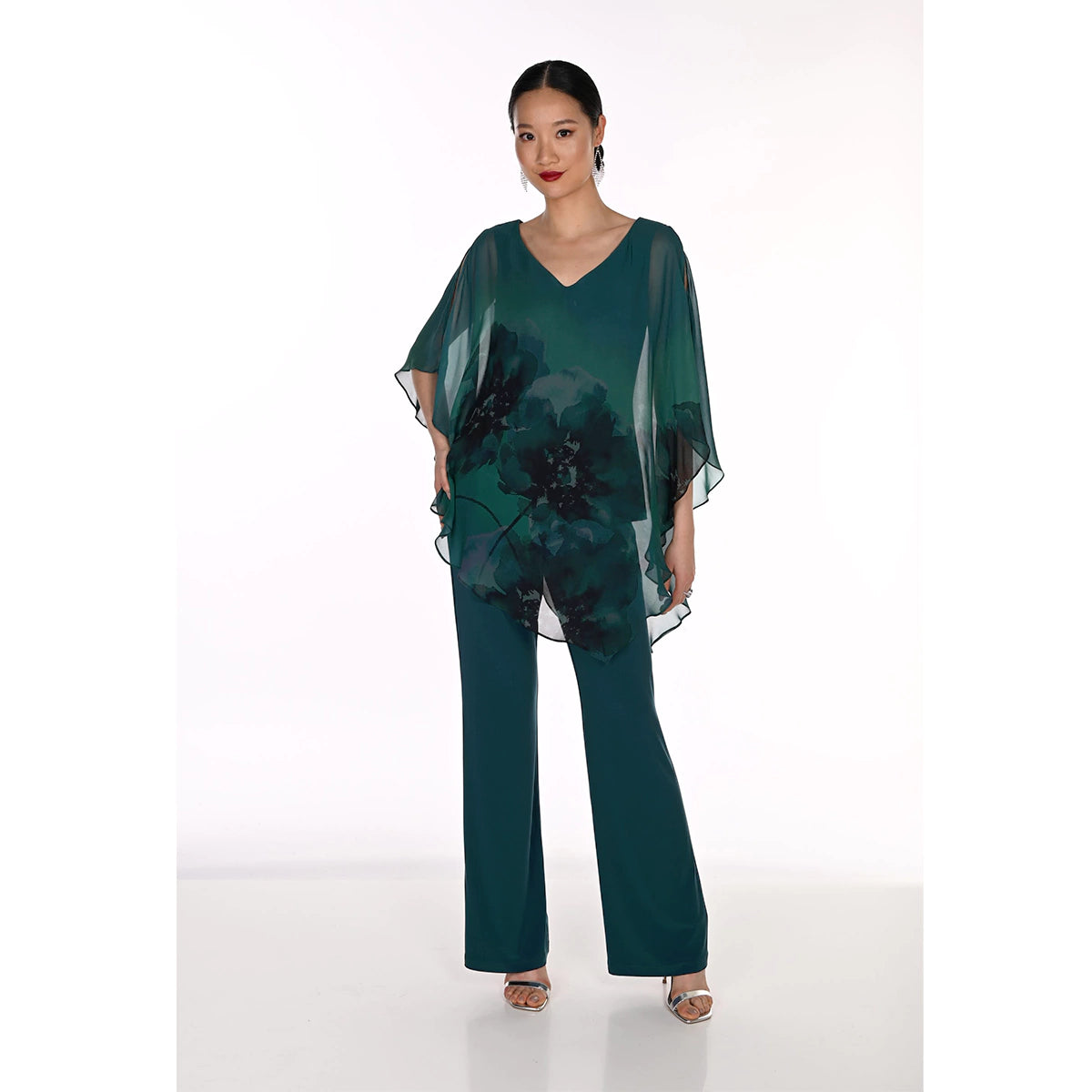 Chiffon Overlay Top With Floral Print 866