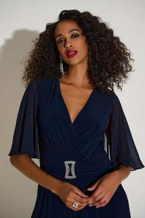 Silky Knit & Chiffon Wide Leg Jumpsuit with Cape