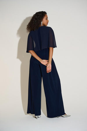 Silky Knit & Chiffon Wide Leg Jumpsuit with Cape