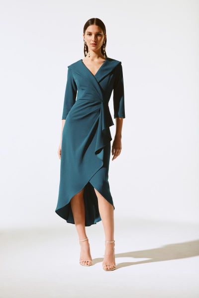 Regal Shawl Collar Dress with Cascading Ruffle