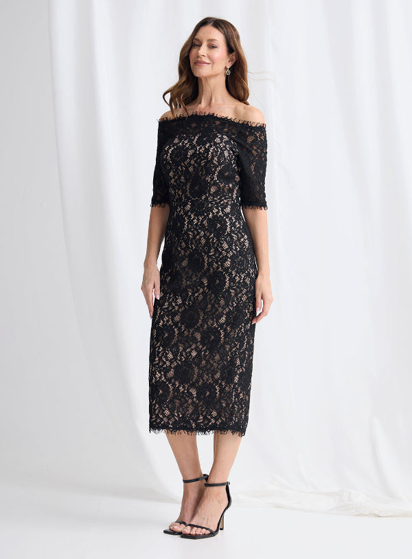Off Shoulder Midi Lace Dress 833