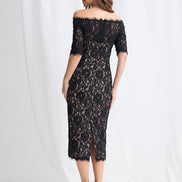 Off Shoulder Midi Lace Dress 833
