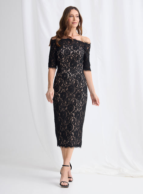 Off Shoulder Midi Lace Dress 833