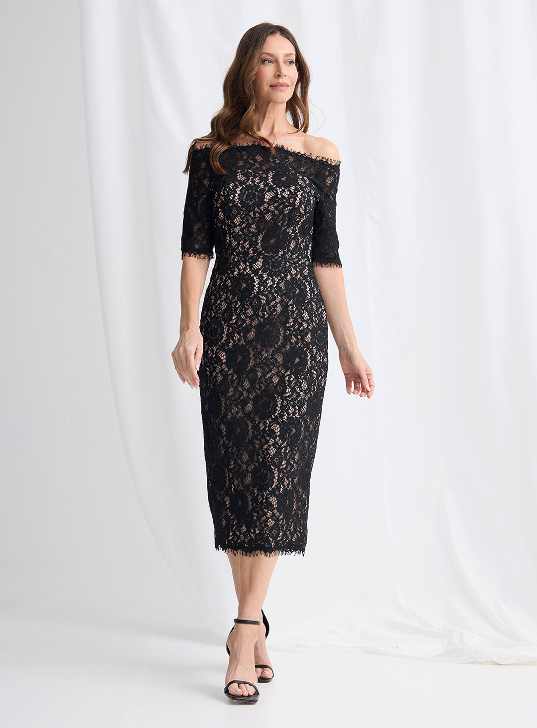 Off Shoulder Midi Lace Dress 833