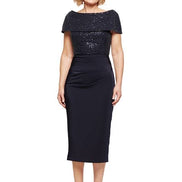 Off the Shoulder Beaded Mid-Length Dress 1586