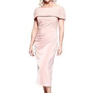 Off the Shoulder Beaded Mid-Length Dress 1586