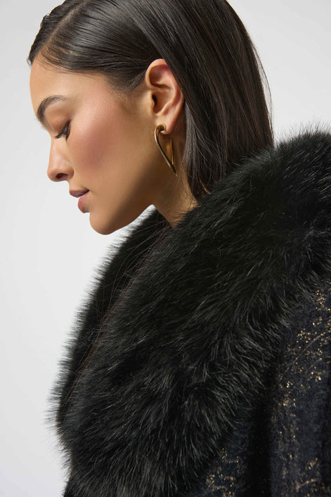 Jacquard Knit Cape with Faux Fur Accents
