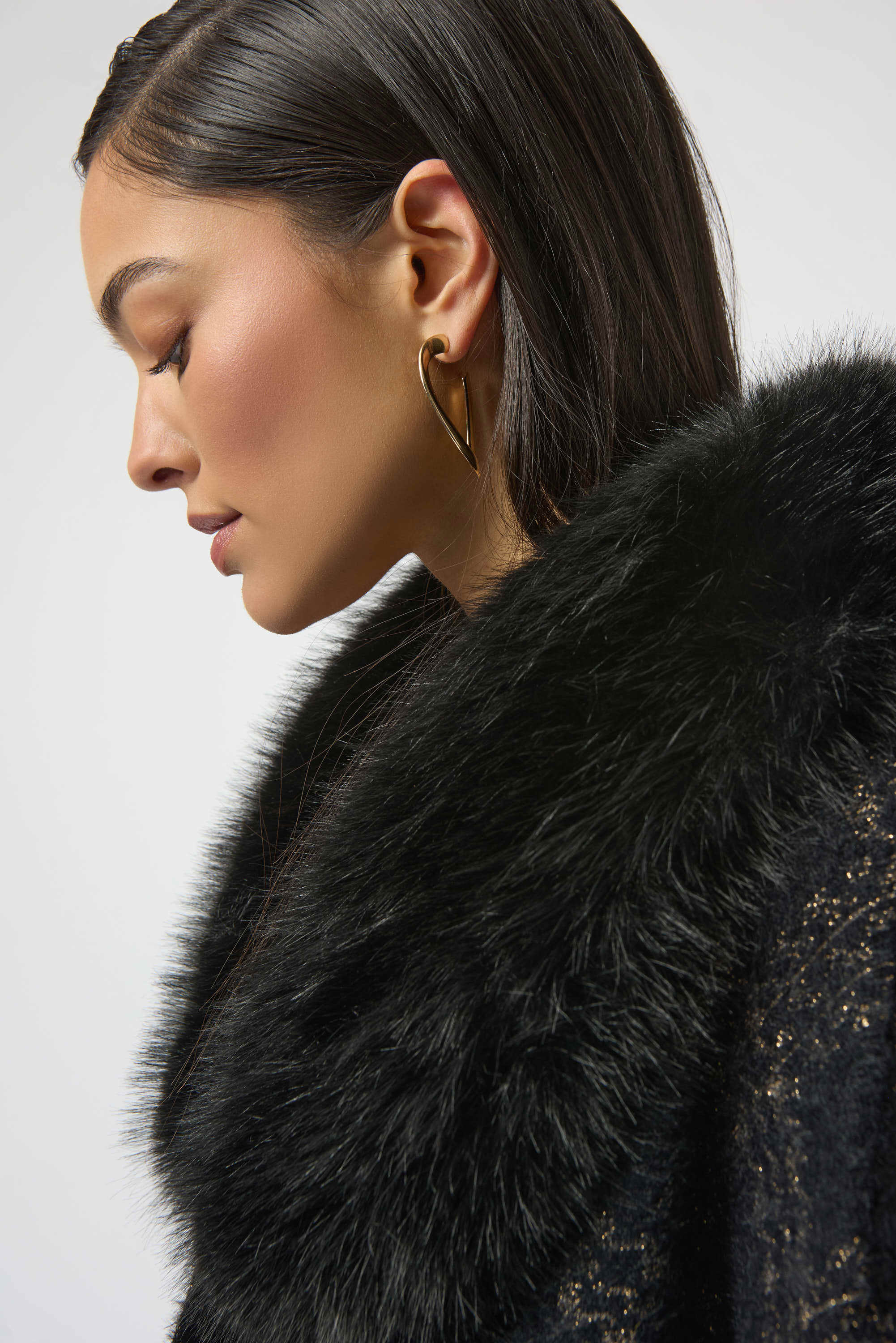 Jacquard Knit Cape with Faux Fur Accents