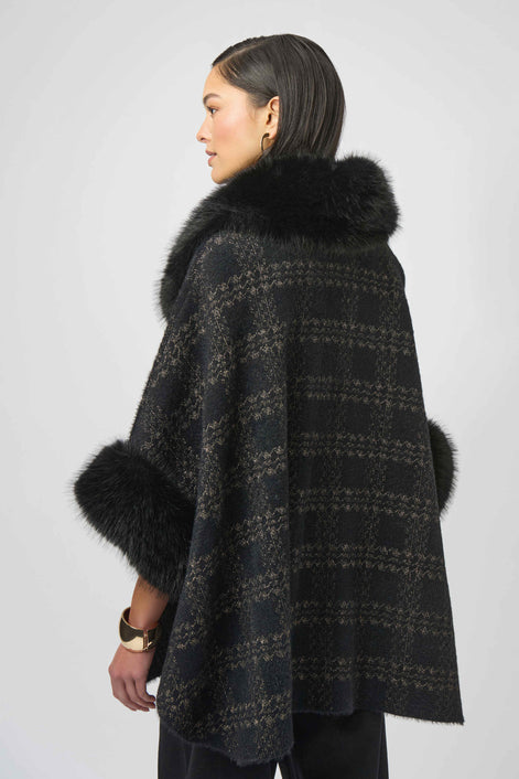 Jacquard Knit Cape with Faux Fur Accents