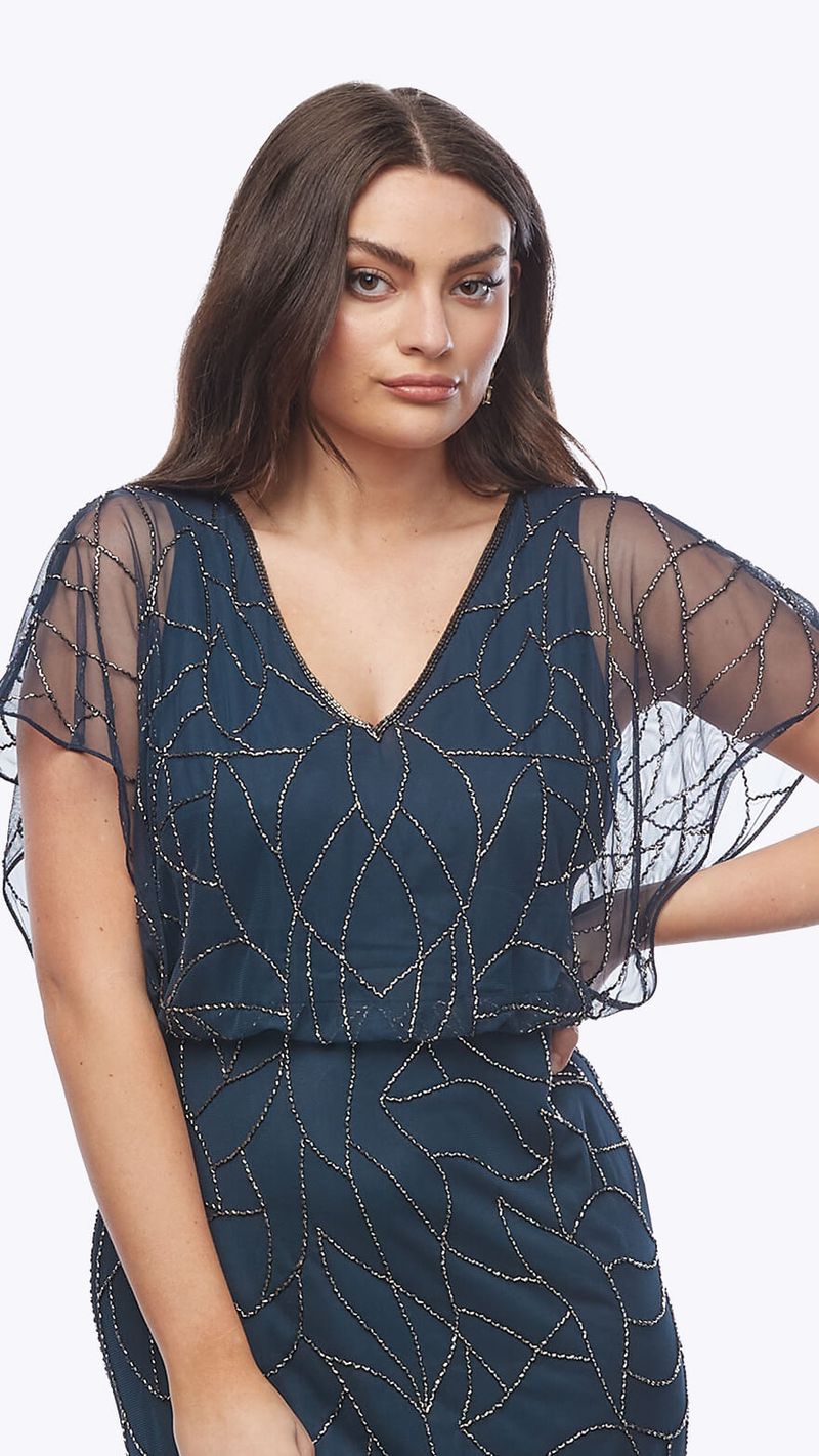 Long Stretch Mess Beaded Gown 636