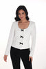 White Knit Jacket with Black Bow Detail